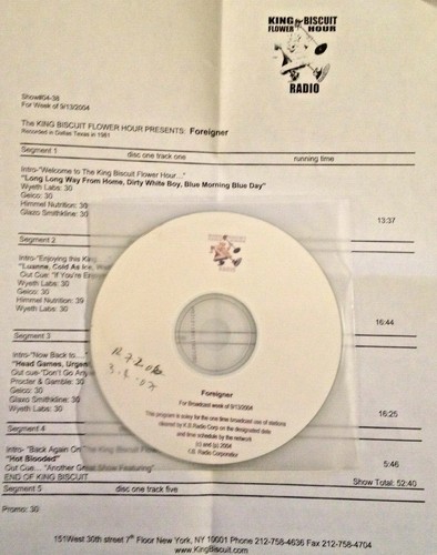 RADIO SHOW: 9/13/04 KING BISCUIT FLOWER HOUR FOREIGNER LIVE w/10 HITS - Picture 1 of 2