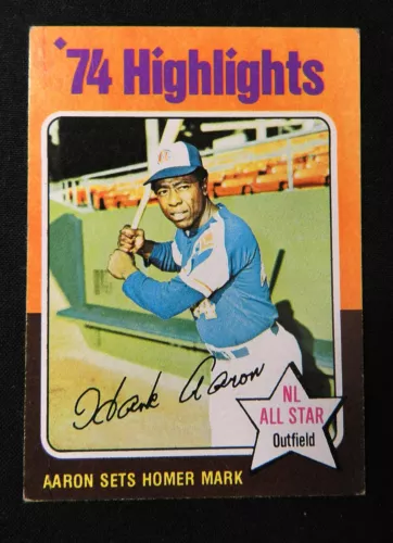 1975 Topps #1 Hank Aaron 74 Highlights Baseball Card VG/VG+