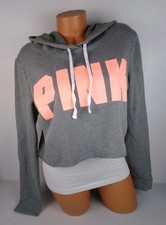 Victoria's Secret VS PINK Pullover Crop Hoodie Logo Gray Medium M