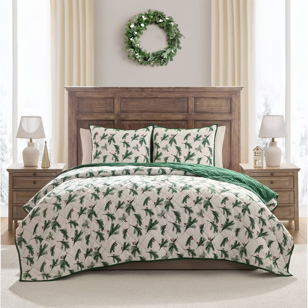 Hallmark King Flannel Greenery Print Quilt Set 4590₽