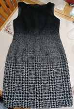 Talbots Wool Blend Black Sheath Dress Size 10P Ombre Houndstooth Classic