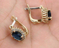 Lab Created Sapphire Halo  Diamond Stud Earrings 14k Yellow Gold Finish 3.00Ct