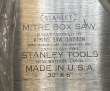 Vintage Stanley NOS!!! 30” x 6” Mitre Box Saw Atkins Saw Div, Warranted Superior