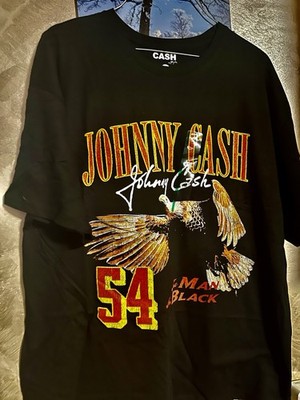 Johnny Cash Black T-Shirt Mens Size Medium Ring of Fire The Man In Black Eagle