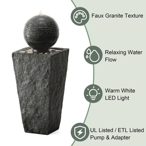31.75 in. H Polyresin Rippling Floating Sphere Pedestal Outdoor Fountain With - Picture 6 of 9