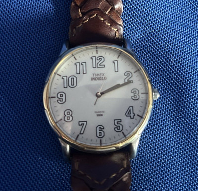 Timex Indiglo Watch with White Face,  Two-Tone Bezel, Braided Band, New Battery