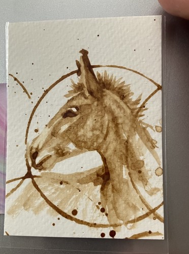 ORIGINAL Coffee Donkey Painting Miniature Realism Aceo Western ATC Art Gift USA