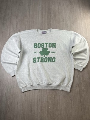 Hanes Ultimate Cotton Boston Strong Vintage Sweatshirt Grey Shamrock L 90s