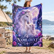 Personalized Mother Baby Unicorn Moonlit Garden Coral Fleece Blanket