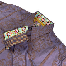 Robert Graham Men's 100 Cotton Flip Cuff Button Shirt Purple Floral   Medium