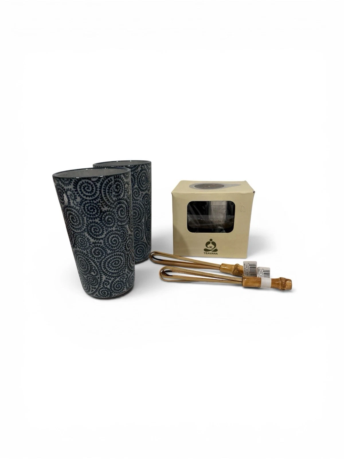 Teavana tea infuser 2- fractal T- Cups and two bamboo whisks