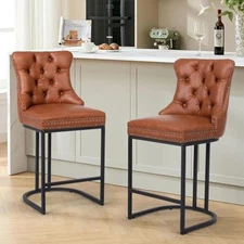 Counter Height Bar Stools Set of 2, 24" Modern Barstools with Back, Fa