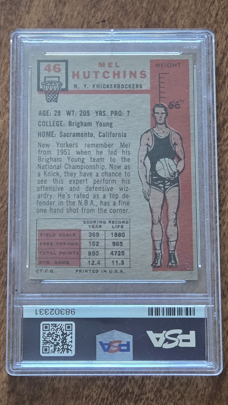 1957 Topps Basketball Mel Hutchins Signed ROOKIE AUTO PSA/DNA view 2