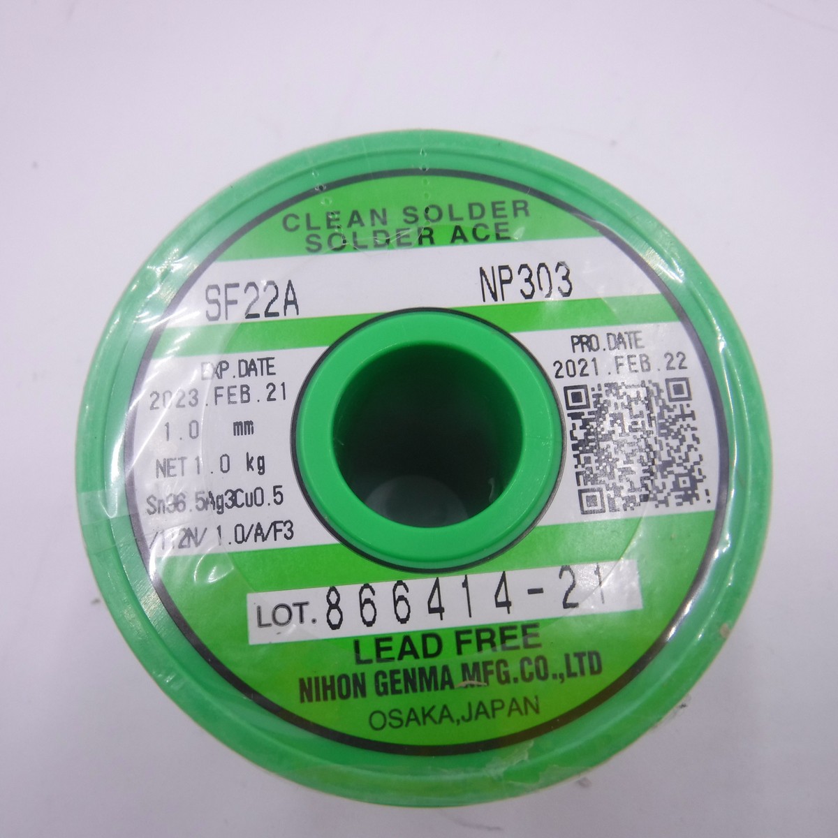 30π 2000枚 1Kg (2.2Lbs)Nihon Genma SF22A NP303 Clean Lead Free Solder