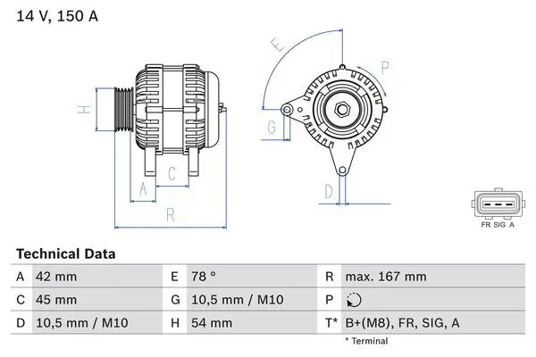 BOSCH 0 986 049 071 Alternatore Alternatore-Corrente carica: 150A, Tensione: 14V - Immagine 3
