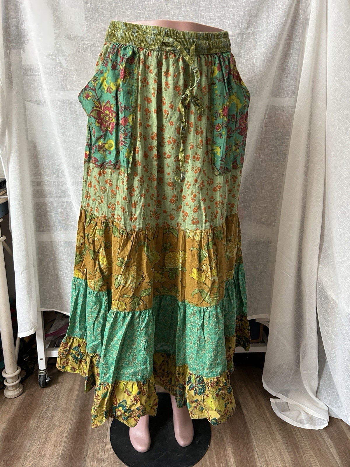 Bohemian Cotton Skirt Colorful Print Drawstring Comfy Fit Multiple Sizes