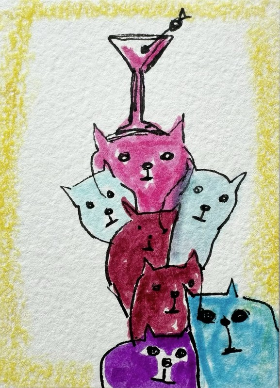 Original ACEO Painting Cat Miniature Art Card By Carole Collins M13