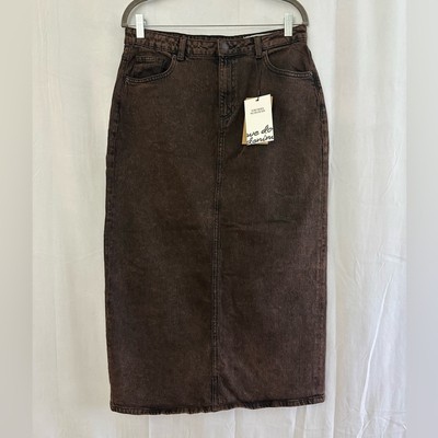 NWT Vero Moda Brown Denim Midi Skirt Womens Size Large