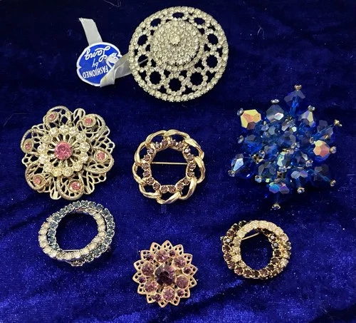 Vintage Costume Jewelry Brooch Pins Lot  Rhinestones