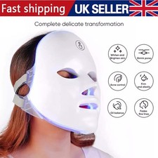 LED Photon Face Neck Mask 7 Color Light Wrinkle Therapy Skin Rejuvenation UK