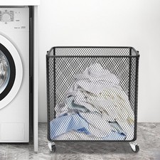 Rolling Laundry Storage Hamper Large Good Storage Basket with Wheels Black