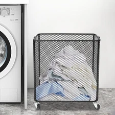 Rolling Laundry Storage Hamper Large Good Storage Basket with Wheels Black