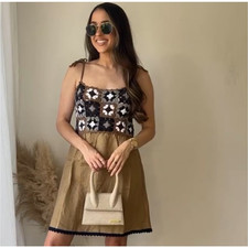 ZARA MIXED CROCHET LINEN DRESS SIZE L
