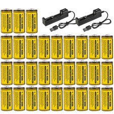 30pcs 16340 RCR123A Rechargeable Battery 3.7V Cell Batteries with USB Charger