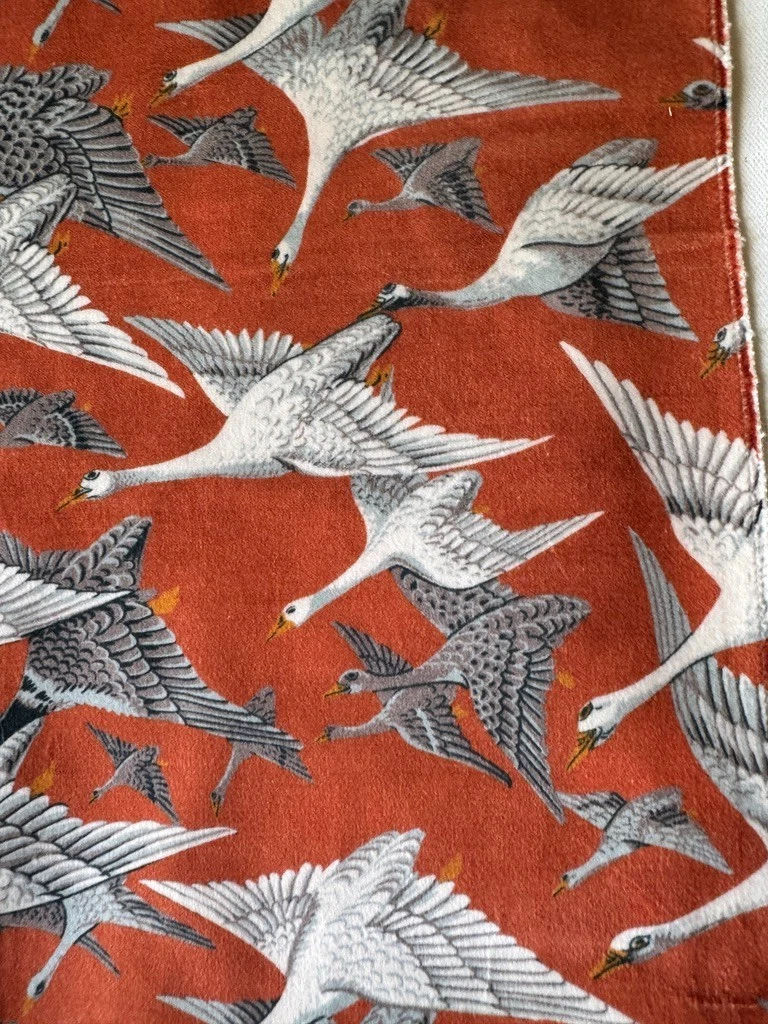 Mulberry Wild Geese Velvet Spice Fabric Remnant   24"x24"
