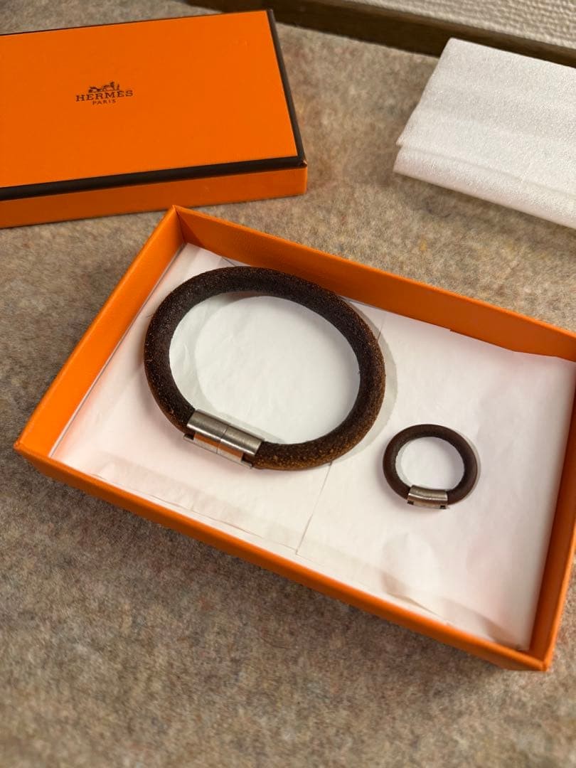 Hermes Iota Bracelet Ring Set Leather Brown 6.3in Pre-owned thumbnail 7