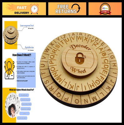 Wooden Caesar Cipher Decoder Wheel - 4.4'' Escape Room Prop, Spy Puzzle, STEM Gam
