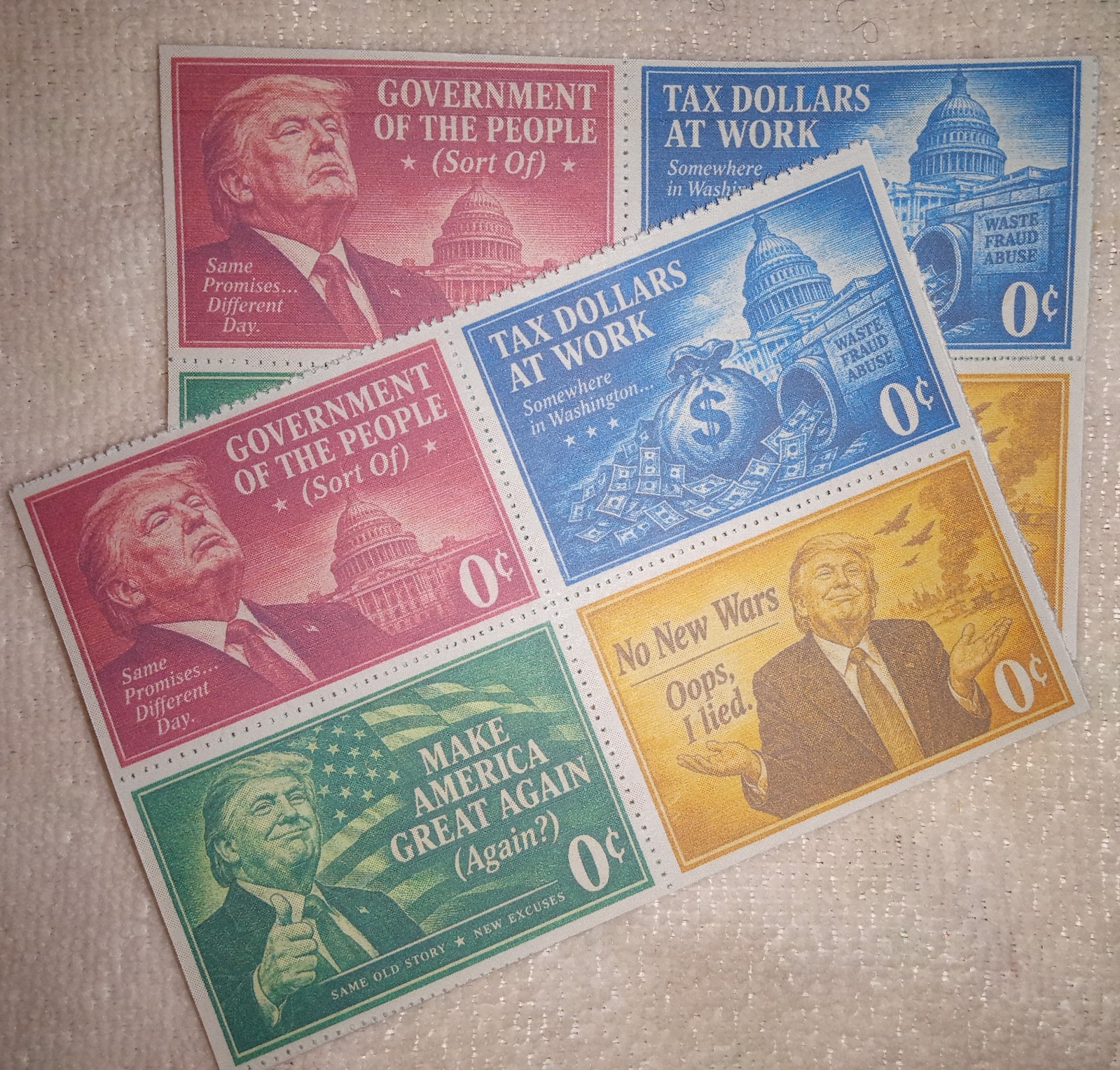 United States Satire Stamps, Cinderella Stamp Sheet of 4, Perforated