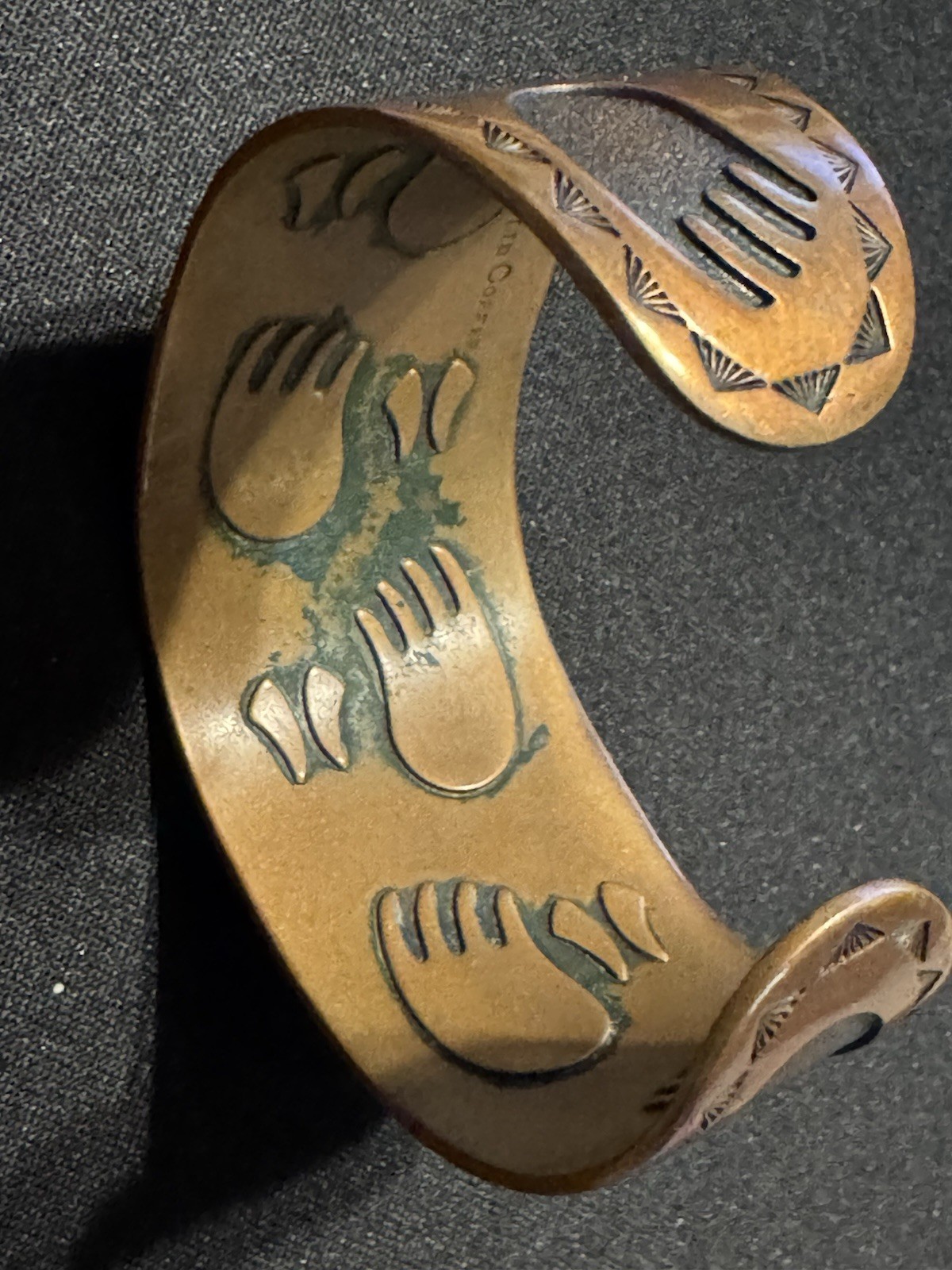 Signed Native Copper Cuff Bear Paw - image 3