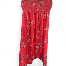 Red floral high low maxi dress with floral print & stretchy size m 14" ptp (m3)