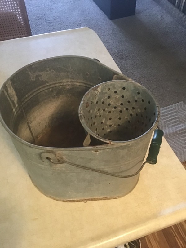 galvanised bucket, mop vintage W/HDL