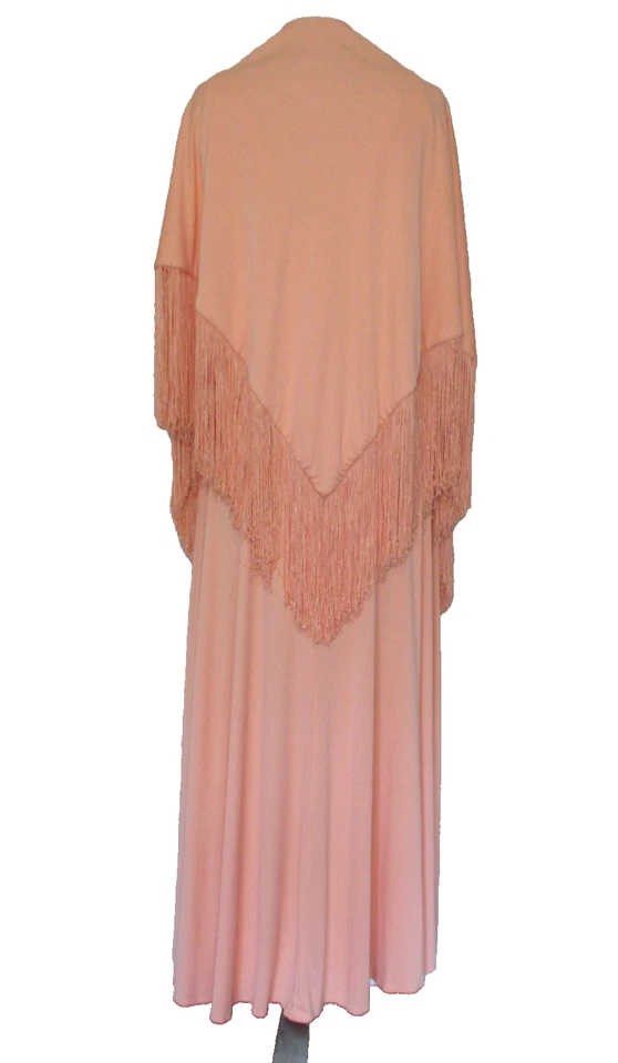 Maxi Vestido Perullo Fred Perlberg Vintage Años 70 y Mantón con Flecos a Juego XS/S Mujer Foto 3 de 4