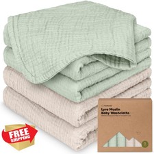5pk 12x12" Muslin Baby Washcloths Sage Organic Cotton Absorbent Soft
