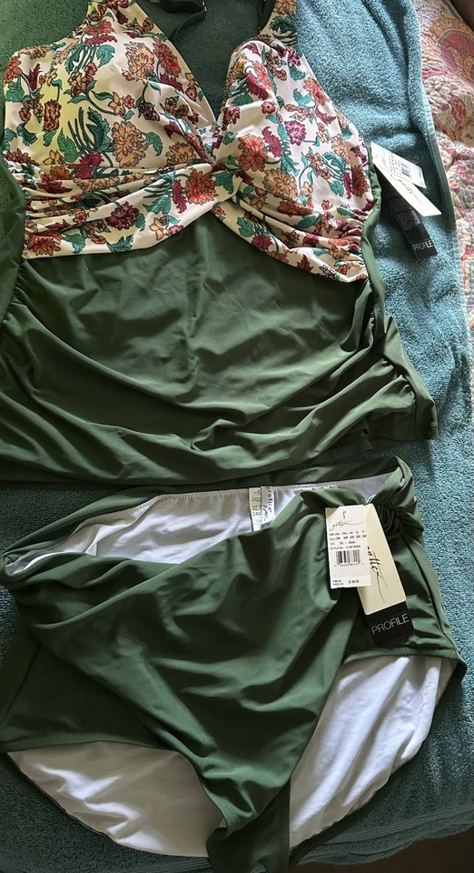 Traje de baño Tankini Gottex talla grande para mujer verde/floral 22w parte superior 24w parte inferior nuevo con etiquetas Foto 3 de 3
