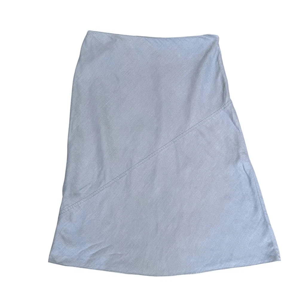 Banana Republic 100% Linen A-Line Skirt Sz 8 Light Blue Asymmetrical Panel Midi