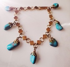Stunning Vintage Yellow Gold Plated Natural Turquoise Bracelet