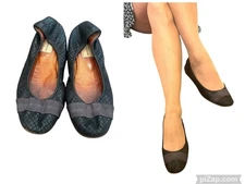 WOMEN'S LANVIN SCRUNCH BALLERINA BALLET SHOES FLATS LEATHER BLACK GROSGRAIN   8