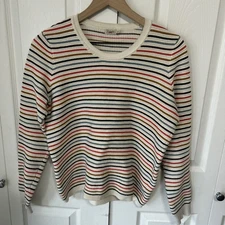 Faherty  Rainbow Stripes Crew Neck Sweater Cotton Cashmere Sz Small  Relaxed Fit