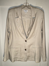 Evereve Thea Linen Blend Two Button Relaxed Fit Blazer Beige size M
