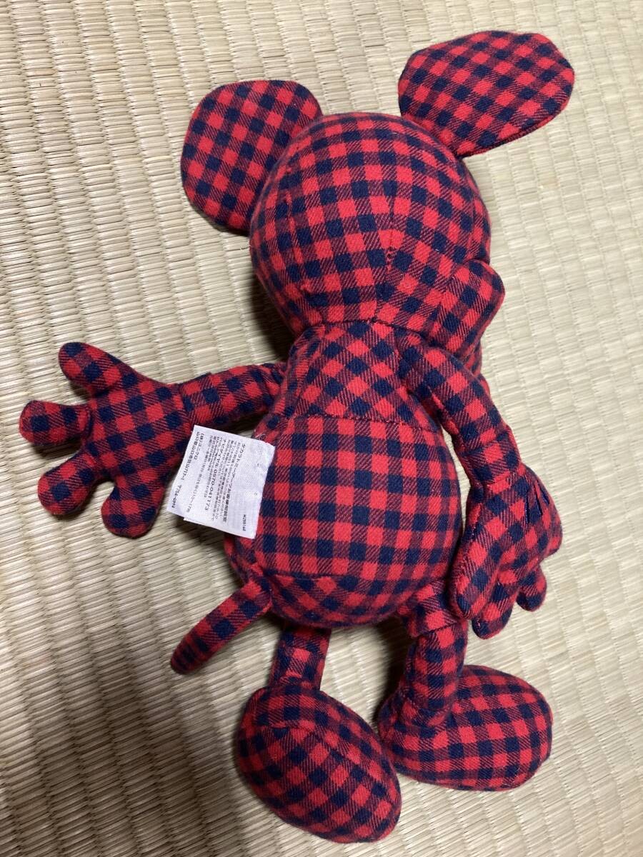 Mickey plush toy, UNIQLO, shaped, outer red, check, rare thumbnail 3