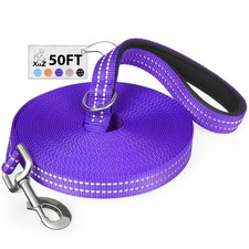 XiaZ Long Dog Leash 50ft - Training Lead, Padded Handle, Reflective, Purple