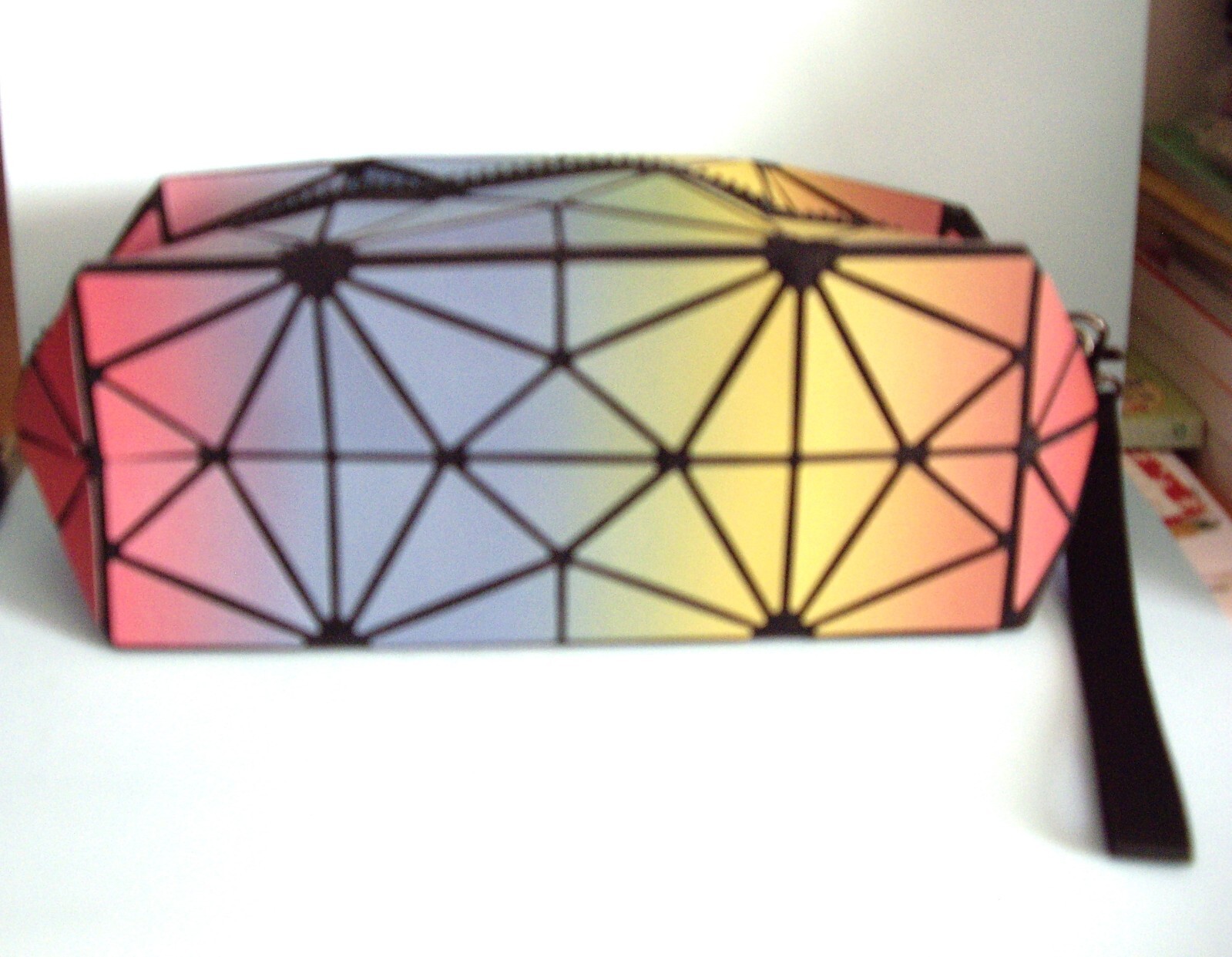 Long Collapsible Geometric Cosmetic Bag in Masculine Colors