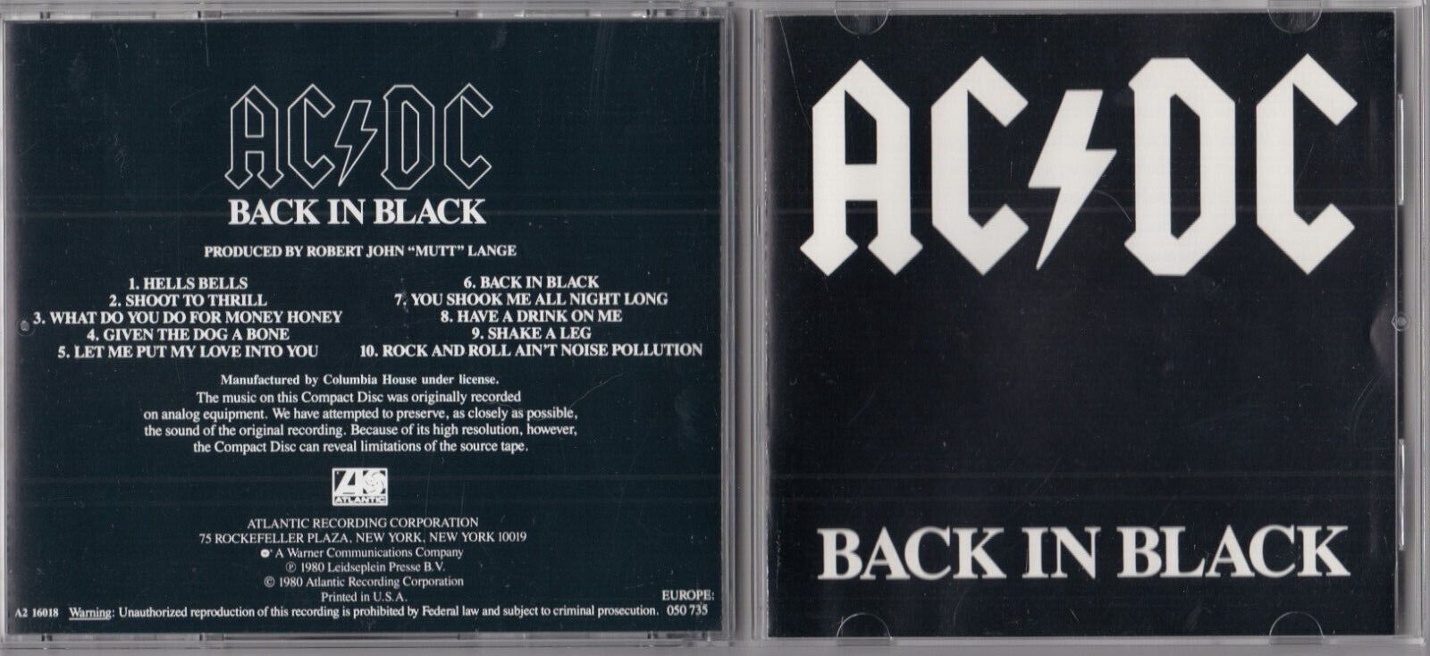 AC/DC - Back In Black CD ATLANTIC  EARLY PRESS ROCK METAL
