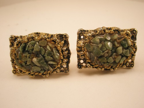 Jade Green Pebbles Stone Vintage Quality Cuff Links celidon moss emerald