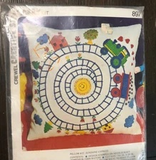 Vtg Vogart Crafts Crewel Creative Stitchery Sunshine Express Pillow Kit Train
