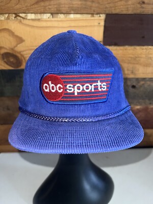 Vintage 80s ABC Sports Tv themed Blue Corduroy Adjustable Hat Nissin tags